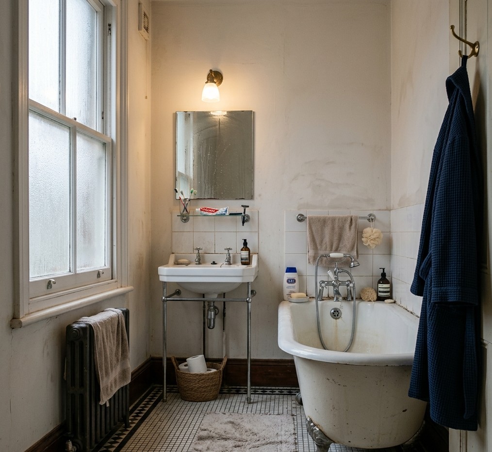 a small but cosy Victorian-era London apartment bathroom